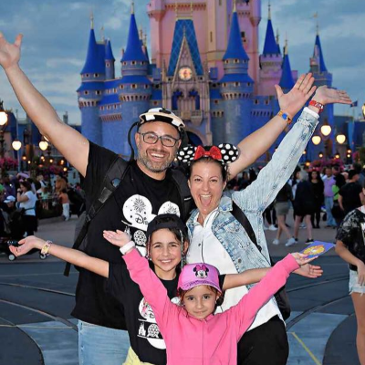 Saying CHEESE at the Magic Kingdom.